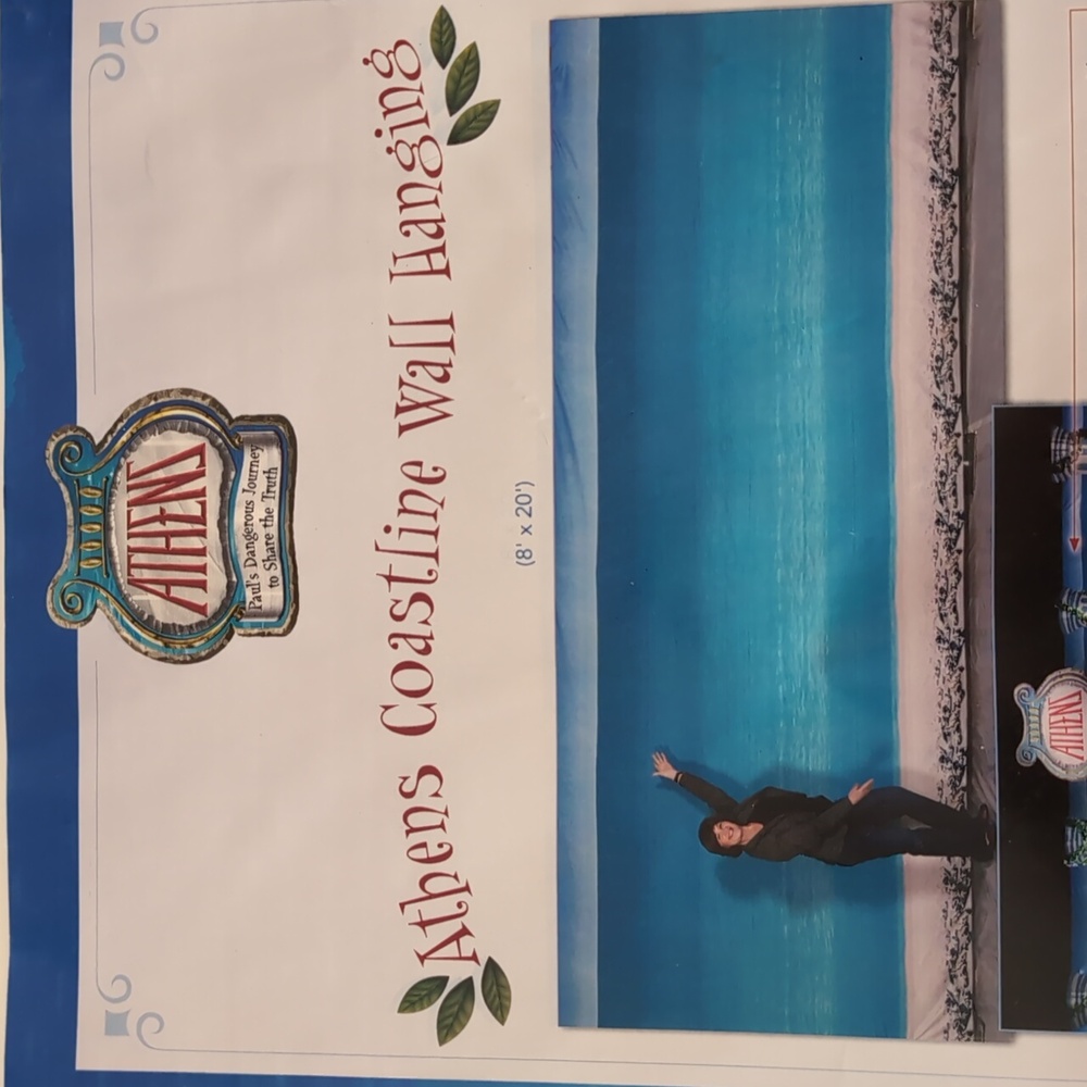 Athens Coastline Fabric Wall Hanging for Classroom 8' x 20'
